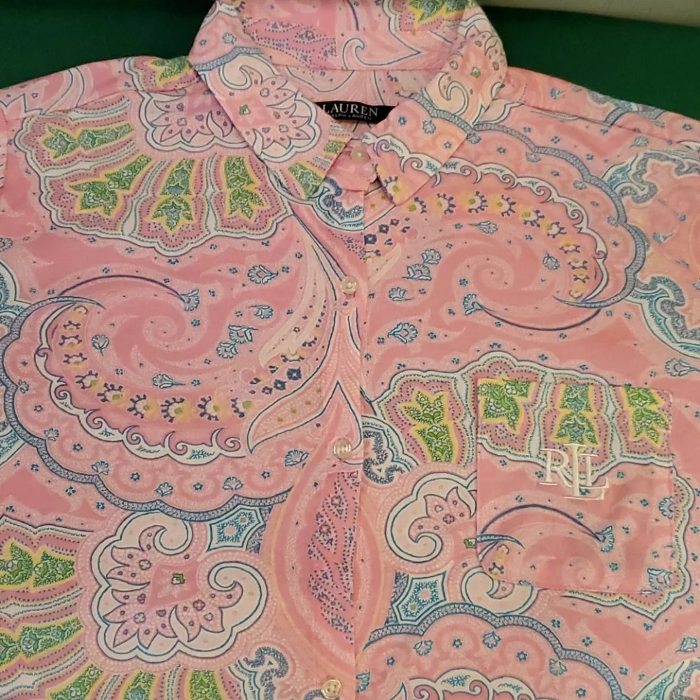 SZ. LARGE LAUREN RALPH LAUREN PINK PAJAMA SHIRT - Picture 1 of 5